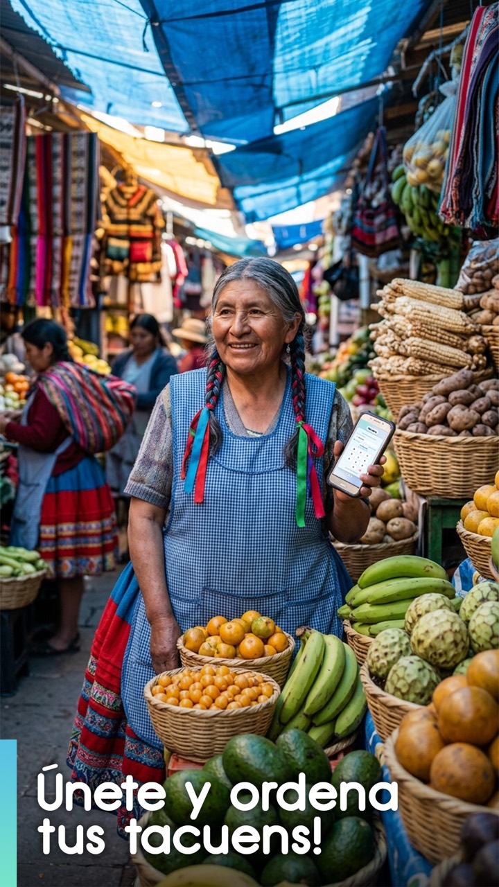 Vendedora de mercado cobrando con Tacuens