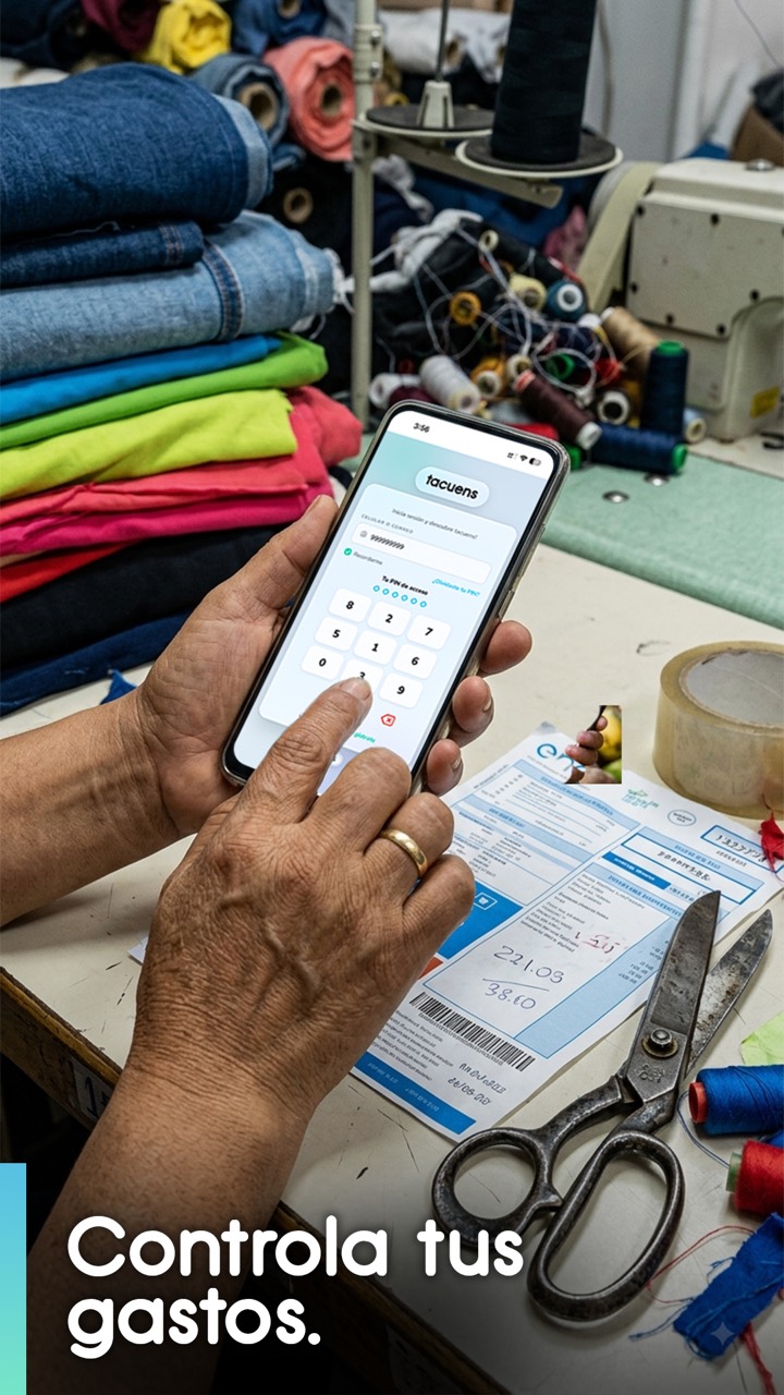 Costurera controlando sus gastos con Tacuens