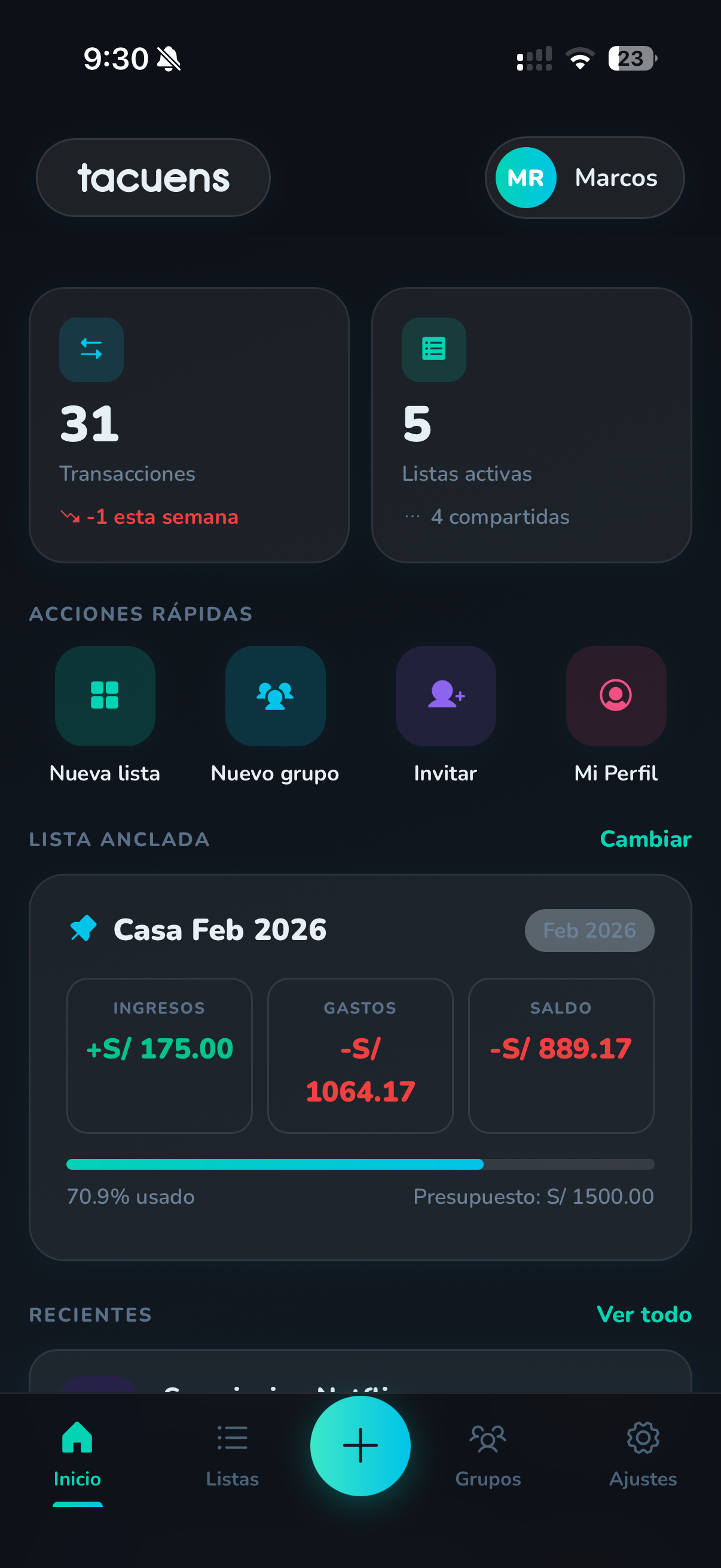 Tacuens dark mode
